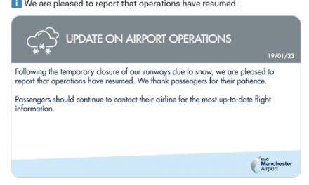 Manchester flights resume after snow cleared from runways