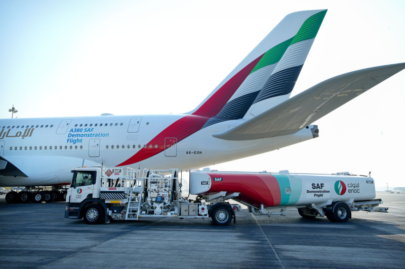Emirates operates A380 with 100% SAF in one engine